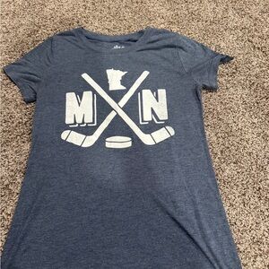 Blue Graphic T-Shirt with Hockey Design